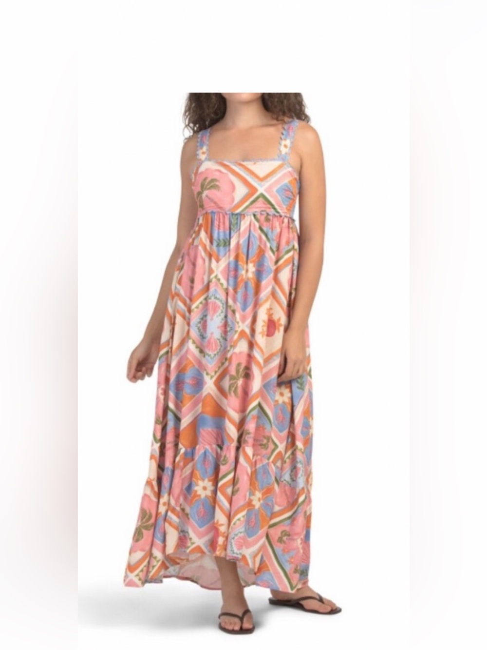 Element Pink and Blue Floral Geometric Maxi Dress